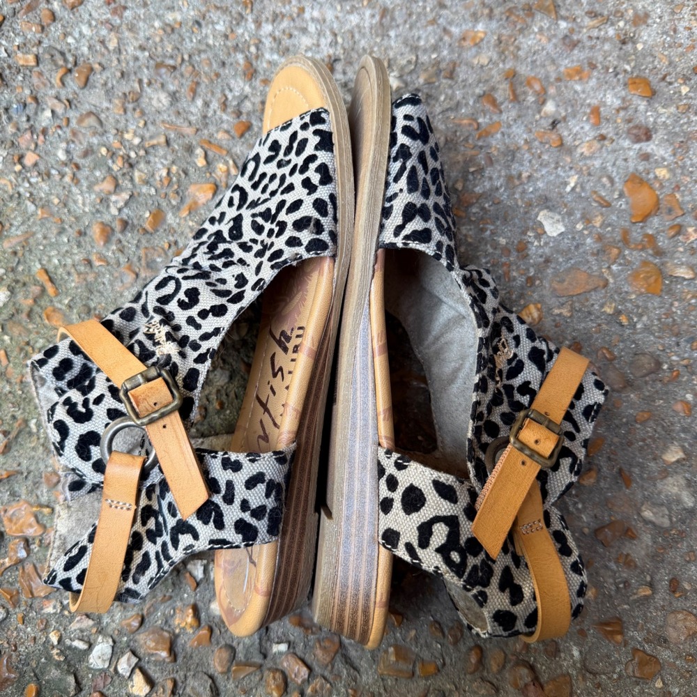Blowfish Malibu Women Leopard Print Strappy Sandal Rear Zip B138 Black White 8.5